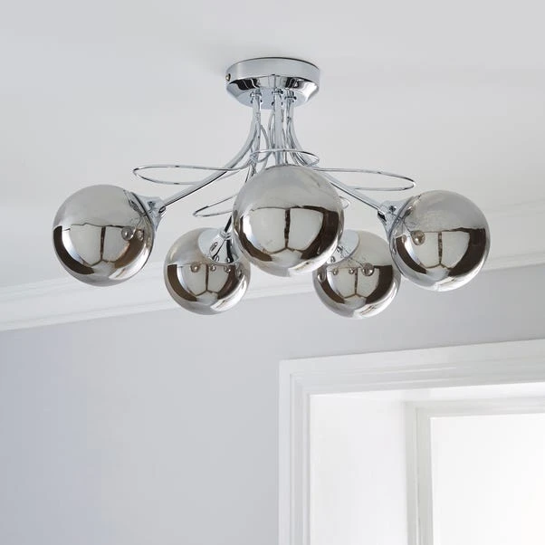 Dunelm Mateo 5 Light Glass Chrome Semi-Flush Ceiling Fitting 2 Dunelm Mateo 5 Light Glass Chrome Semi-Flush Ceiling Fitting - Image 2