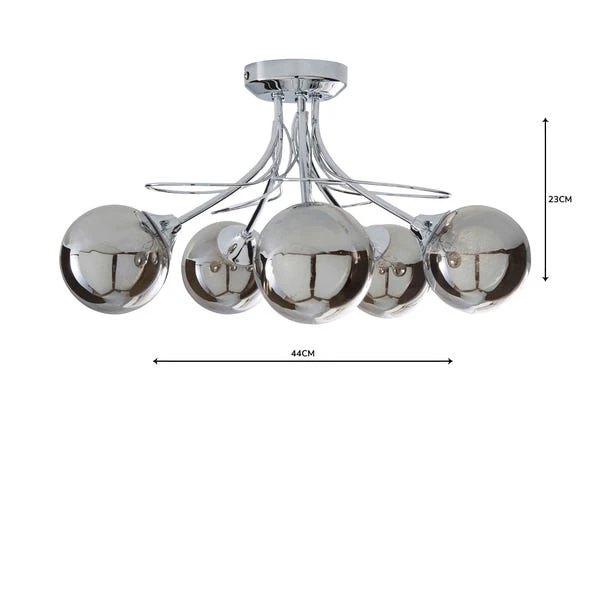 Dunelm Mateo 5 Light Glass Chrome Semi-Flush Ceiling Fitting 5 Dunelm Mateo 5 Light Glass Chrome Semi-Flush Ceiling Fitting - Image 5