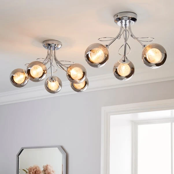 Dunelm Mateo 5 Light Glass Chrome Semi-Flush Ceiling Fitting 6 Dunelm Mateo 5 Light Glass Chrome Semi-Flush Ceiling Fitting - Image 6