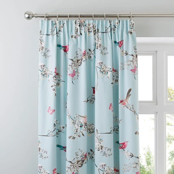 Dunelm Beautiful Birds Duck-Egg Thermal Pencil Pleat Curtains 1 Dunelm Beautiful Birds Duck-Egg Thermal Pencil Pleat Curtains