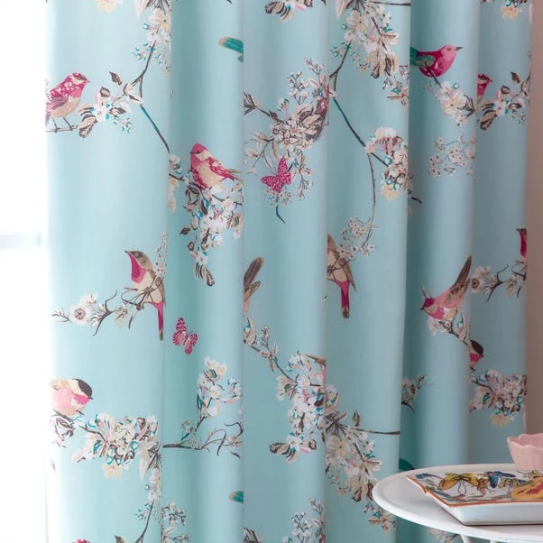 Dunelm Beautiful Birds Duck-Egg Thermal Pencil Pleat Curtains 3 Dunelm Beautiful Birds Duck-Egg Thermal Pencil Pleat Curtains - Image 3