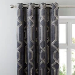 5A Fifth Avenue Bergen Charcoal Velour Eyelet Curtains