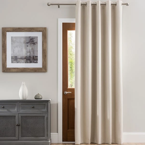 Dunelm Luna Brushed Natural Blackout Eyelet Door Curtain 1 Dunelm Luna Brushed Natural Blackout Eyelet Door Curtain