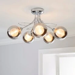 Dunelm Mateo 5 Light Glass Chrome Semi-Flush Ceiling Fitting