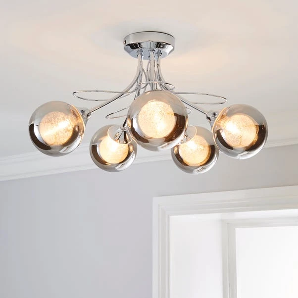Dunelm Mateo 5 Light Glass Chrome Semi-Flush Ceiling Fitting 1 Dunelm Mateo 5 Light Glass Chrome Semi-Flush Ceiling Fitting