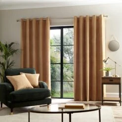 Dunelm Cheyenne Ochre Eyelet Curtains