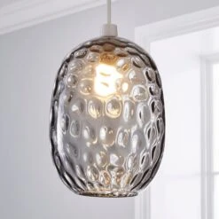 Dunelm Elodie Dimpled Glass Easy Fit Pendant Grey Lustre