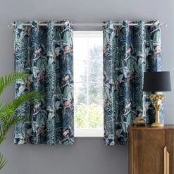 Luxury Collection Jungle Luxe Navy Chenille Eyelet Curtains -Dunelm Shop 30716782 alt05