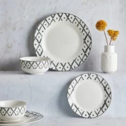 Dunelm Ikat 12 Piece Dinner Set