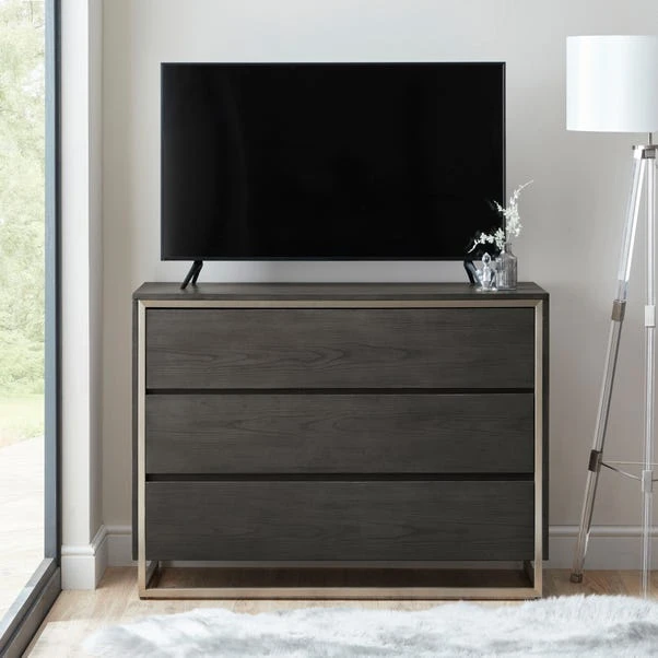 Dunelm Logan 3 Drawer Chest, Grey 2 Dunelm Logan 3 Drawer Chest, Grey - Image 2