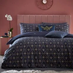 Furn Furn. Bee Deco Navy Duvet Cover And Pillowcase Set