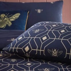 Furn Furn. Bee Deco Navy Duvet Cover And Pillowcase Set -Dunelm Shop 30746755 alt03