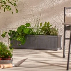 Dunelm Small Fibre Clay Trough With A Ribbed Galvanised Effect