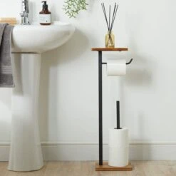 Dunelm Fulton Wood Black Toilet Butler