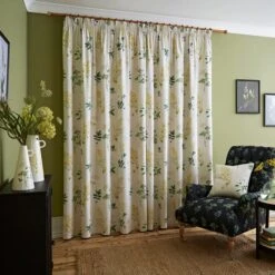 Natural History Museum Marsh Botanical Ochre Pencil Pleat Curtains -Dunelm Shop 30755549 alt04
