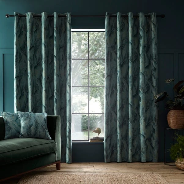 Dunelm Malawi Green Eyelet Curtains 2 Dunelm Malawi Green Eyelet Curtains - Image 2