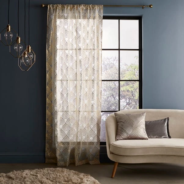 Dunelm Geo Foil Gold Slot Top Single Voile Panel 2 Dunelm Geo Foil Gold Slot Top Single Voile Panel - Image 2