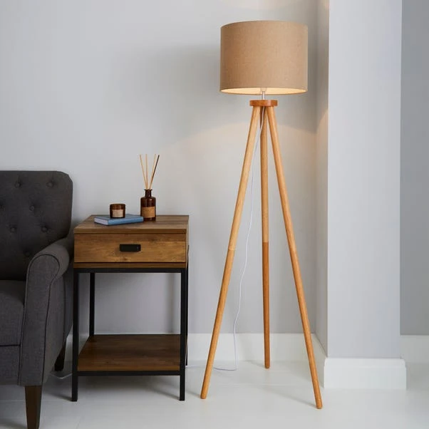 Dunelm Jandia Wooden Tripod Natural Floor Lamp 1 Dunelm Jandia Wooden Tripod Natural Floor Lamp