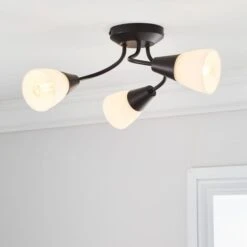 Dunelm Ordway Frosted 3 Light Black Ceiling Fitting