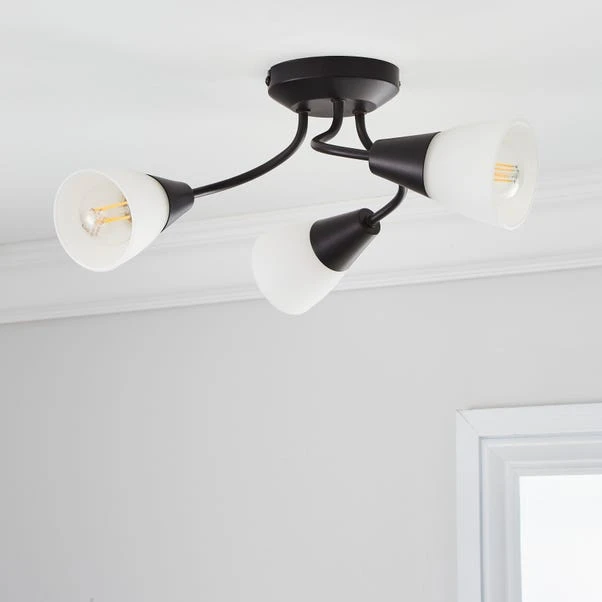 Dunelm Ordway Frosted 3 Light Black Ceiling Fitting 2 Dunelm Ordway Frosted 3 Light Black Ceiling Fitting - Image 2