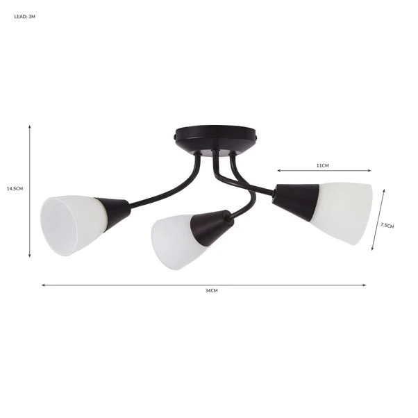 Dunelm Ordway Frosted 3 Light Black Ceiling Fitting 5 Dunelm Ordway Frosted 3 Light Black Ceiling Fitting - Image 5