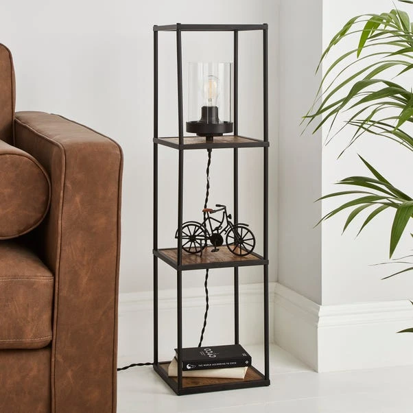 Dunelm Fulton Midi Shelved Floor Lamp Rustic Pine And Black 2 Dunelm Fulton Midi Shelved Floor Lamp Rustic Pine And Black - Image 2