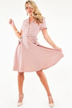 Kenzy Plaid Bow Pocket Button Up Flare Dress
