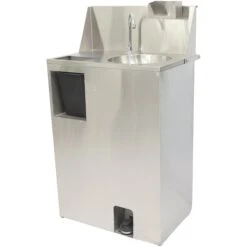 Foot Operated Mobile Wash Basin With Backsplash Paper Towel Dispenser & Castors Stainless Steel | Adexa WHF278