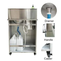 Foot Operated Mobile Wash Basin With Backsplash Paper Towel Dispenser & Castors Stainless Steel | Adexa WHF278 -Dunelm Shop WHF278203 1200x1200 1