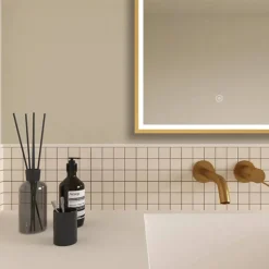 Arezzo Brushed Brass 500 X 700mm Rectangular LED Illuminated Anti-Fog Bathroom Mirror -Dunelm Shop arzim06bb d1