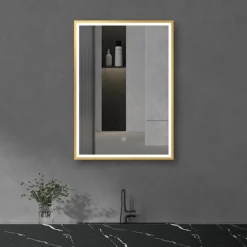 Arezzo Brushed Brass 500 X 700mm Rectangular LED Illuminated Anti-Fog Bathroom Mirror -Dunelm Shop arzim06bb d3