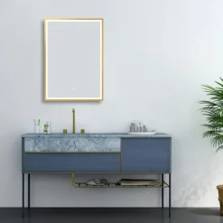 Arezzo Brushed Brass 500 X 700mm Rectangular LED Illuminated Anti-Fog Bathroom Mirror -Dunelm Shop arzim06bb d5