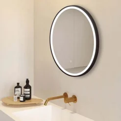 Arezzo Matt Black 600mm Round LED Illuminated Anti-Fog Bathroom Mirror -Dunelm Shop arzim08mb d1