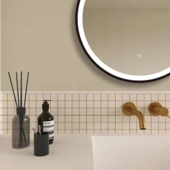Arezzo Matt Black 600mm Round LED Illuminated Anti-Fog Bathroom Mirror -Dunelm Shop arzim08mb d2