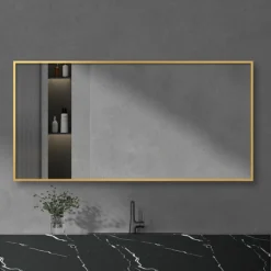 Arezzo Brushed Brass Square Edge Framed Bathroom Mirror - 1400 X 500mm 7 Arezzo Brushed Brass Square Edge Framed Bathroom Mirror - 1400 X 500mm -Dunelm Shop az147bb d2