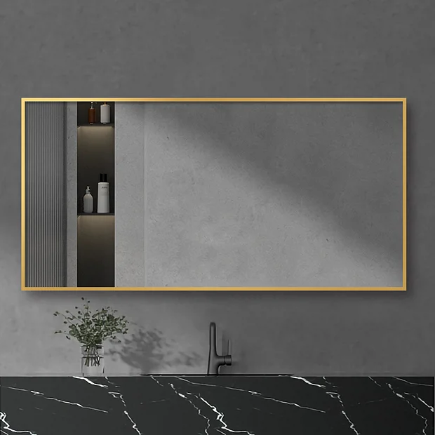 Arezzo Brushed Brass Square Edge Framed Bathroom Mirror - 1400 X 500mm 4 Arezzo Brushed Brass Square Edge Framed Bathroom Mirror - 1400 X 500mm - Image 4