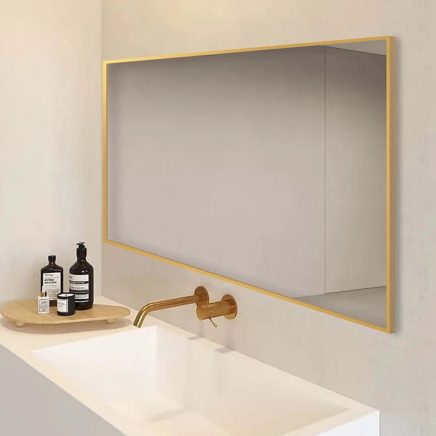Arezzo Brushed Brass Square Edge Framed Bathroom Mirror - 1400 X 500mm 2 Arezzo Brushed Brass Square Edge Framed Bathroom Mirror - 1400 X 500mm - Image 2