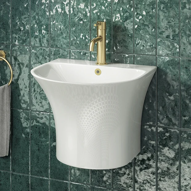 Arezzo Curved Ceramic One Piece Wall Hung Basin 1TH - 540mm Wide 2 Arezzo Curved Ceramic One Piece Wall Hung Basin 1TH - 540mm Wide - Image 2