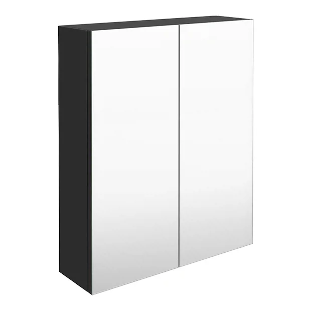 Arezzo 600 Matt Black 2-Door Mirror Cabinet 2 Arezzo 600 Matt Black 2-Door Mirror Cabinet - Image 2