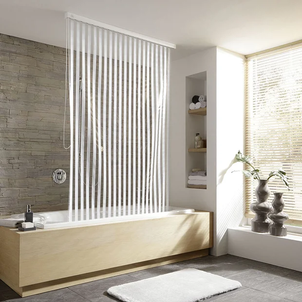 Kleine Wolke - Vinyl White Stripe Shower Roller Blind W1340 X H2400mm (Parts A+B) 2 Kleine Wolke - Vinyl White Stripe Shower Roller Blind W1340 X H2400mm (Parts A+B) - Image 2