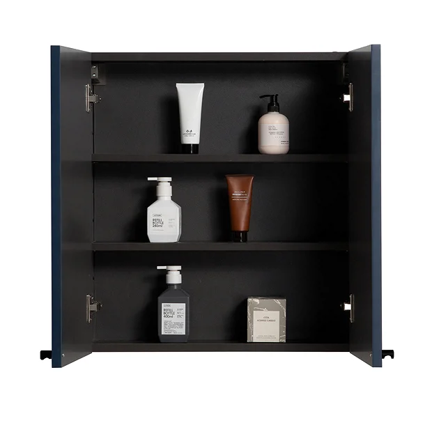 Montrose 600mm Indigo Blue Mirrored Cabinet With Matt Black Handles 1 Montrose 600mm Indigo Blue Mirrored Cabinet With Matt Black Handles