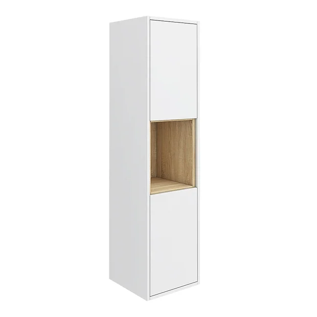 Haywood 1400mm Gloss White / Natural Oak Wall Hung Tall Unit 2 Haywood 1400mm Gloss White / Natural Oak Wall Hung Tall Unit - Image 2