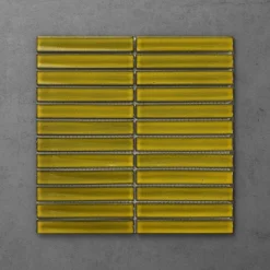 Otsu Concave Kit-Kat Mosaic Tile Sheet Gloss Yellow Speckled - 295 X 295mm