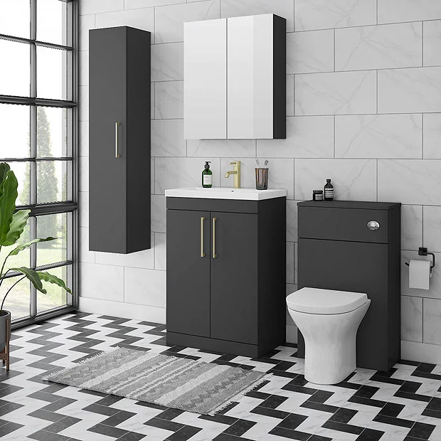 Arezzo 600 Matt Black 2-Door Mirror Cabinet 1 Arezzo 600 Matt Black 2-Door Mirror Cabinet
