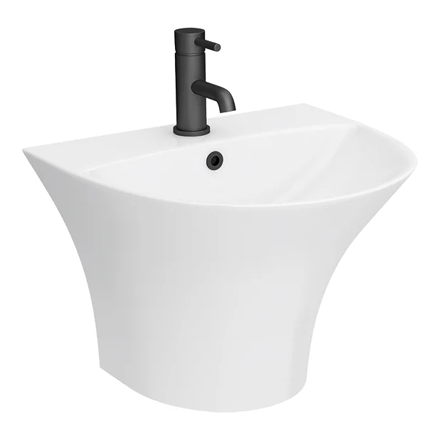 Arezzo Curved Ceramic One Piece Wall Hung Basin 1TH - 540mm Wide 1 Arezzo Curved Ceramic One Piece Wall Hung Basin 1TH - 540mm Wide